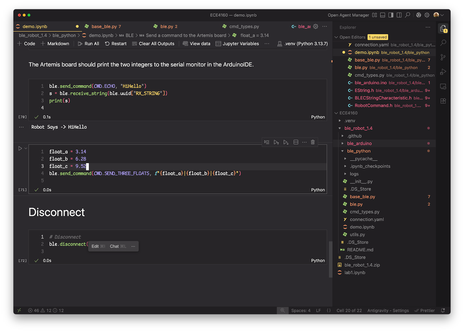 Send three floats from Jupyter