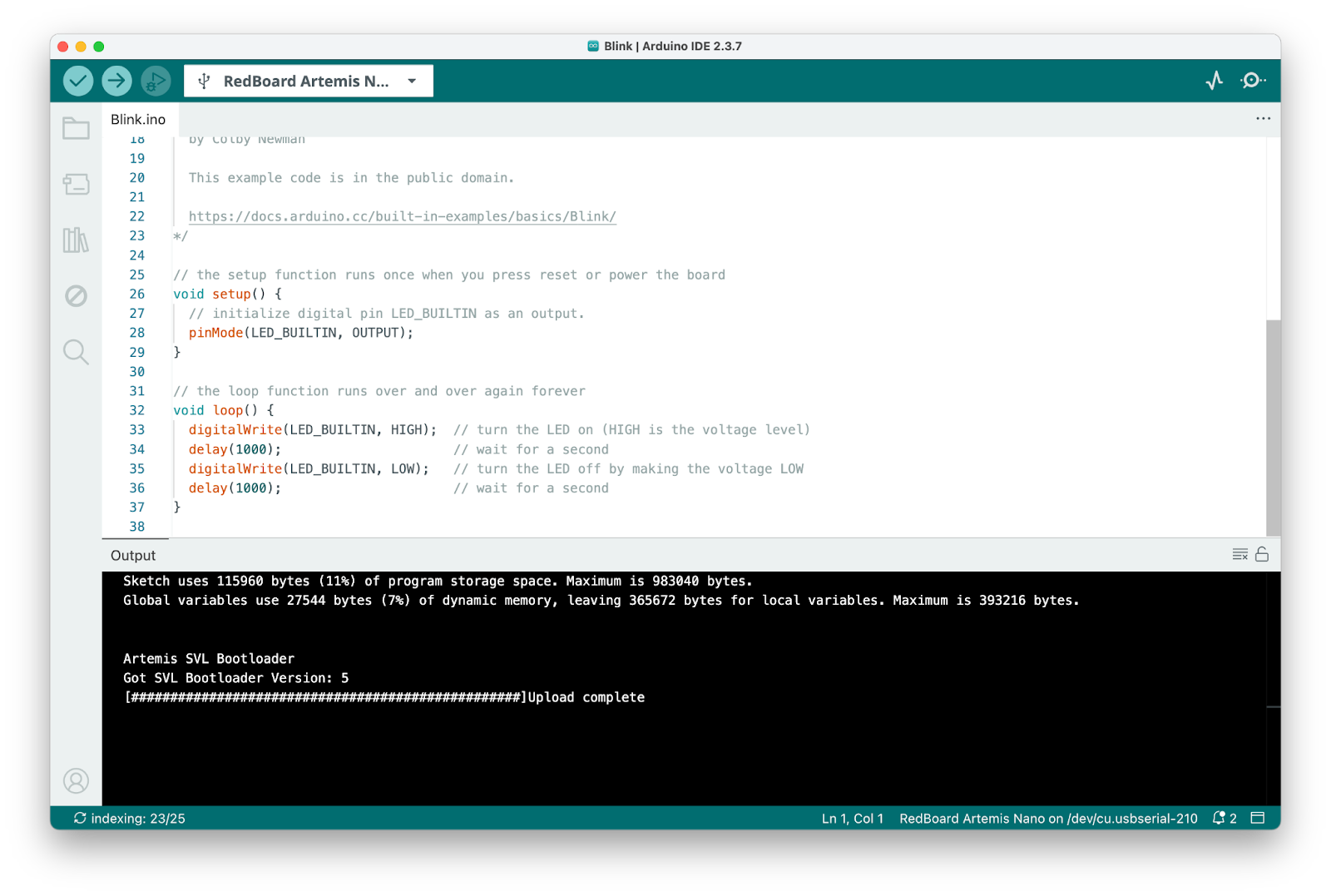 Blink example in Arduino IDE