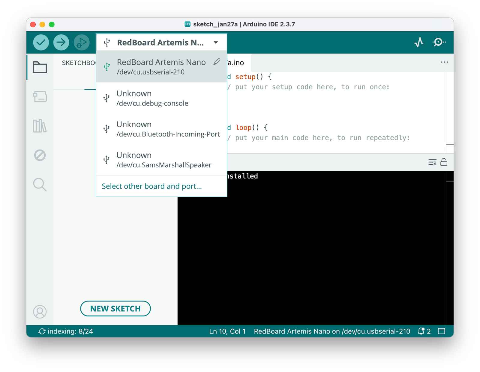 Board selection in Arduino IDE