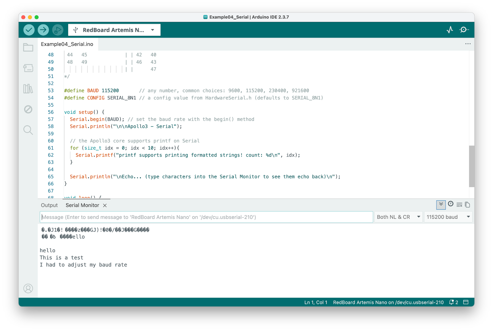 Serial communication test