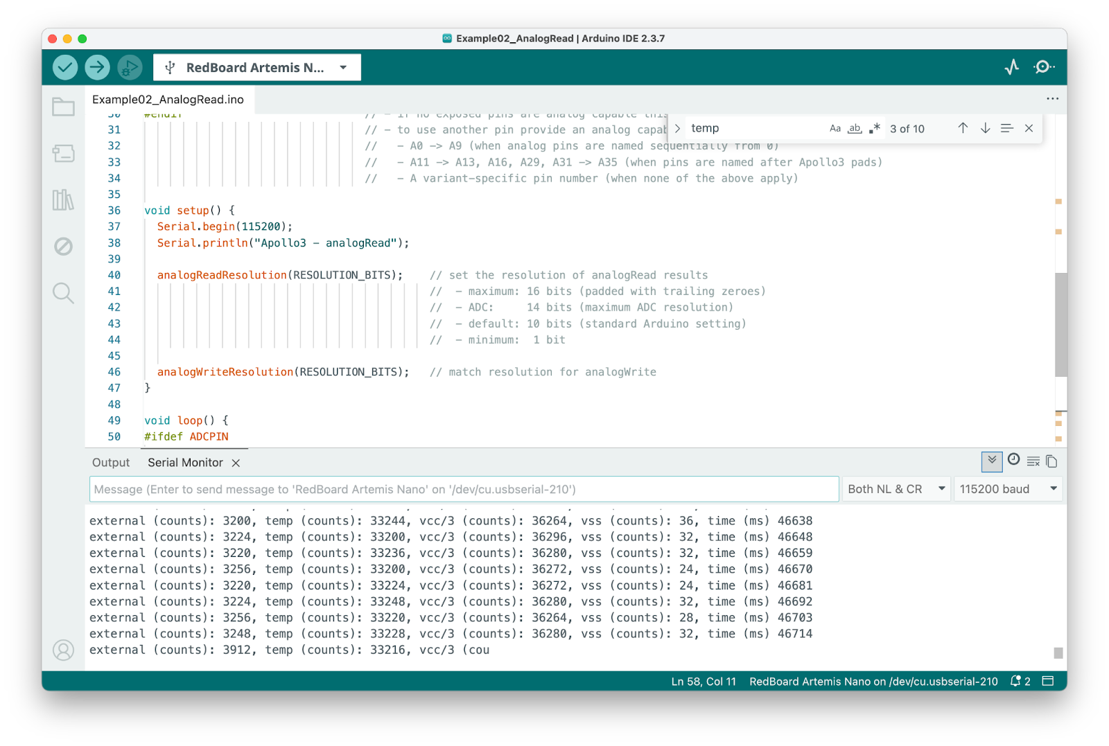 Temperature when touched